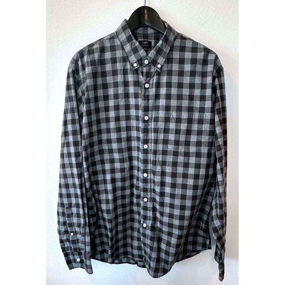 J. Crew Mens XL Gray Black Gingham Buffalo Check Heathered Cotton Shirt 47166